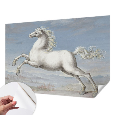 Removable wall mural featuring horses jumping