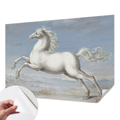 Removable wall mural featuring horses jumping