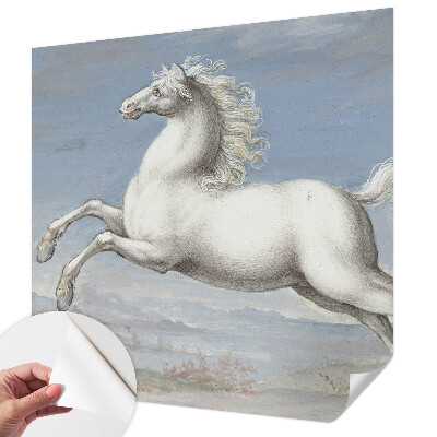 Removable wall mural featuring horses jumping