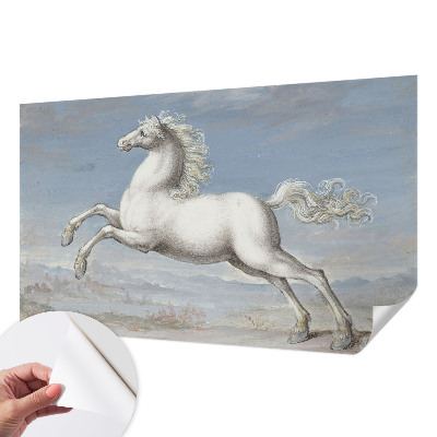 Removable wall mural featuring horses jumping
