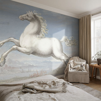 Removable wall mural featuring horses jumping