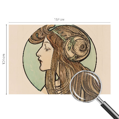 Peel and stick wall mural for bedroom with an Art Nouveau portrait design