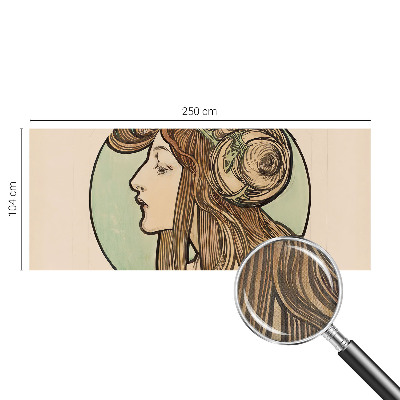 Peel and stick wall mural for bedroom with an Art Nouveau portrait design