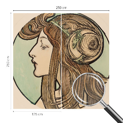 Peel and stick wall mural for bedroom with an Art Nouveau portrait design