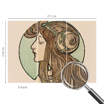 Peel and stick wall mural for bedroom with an Art Nouveau portrait design