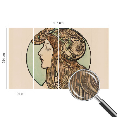 Peel and stick wall mural for bedroom with an Art Nouveau portrait design