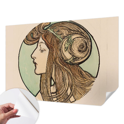Peel and stick wall mural for bedroom with an Art Nouveau portrait design
