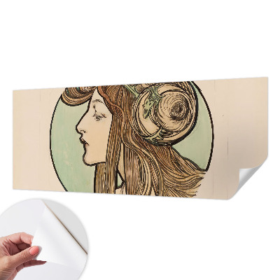 Peel and stick wall mural for bedroom with an Art Nouveau portrait design