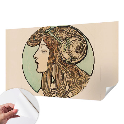 Peel and stick wall mural for bedroom with an Art Nouveau portrait design