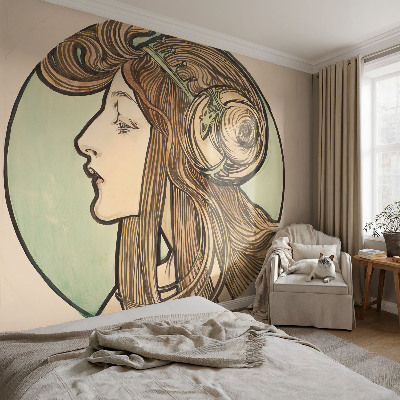 Peel and stick wall mural for bedroom with an Art Nouveau portrait design