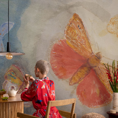 Peel and stick wall mural for kids' room featuring colorful butterflies
