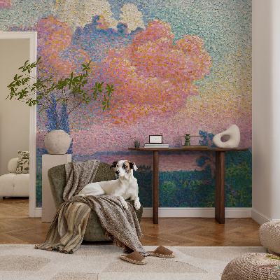 3D photo wallpaper mural with a colorful landscape