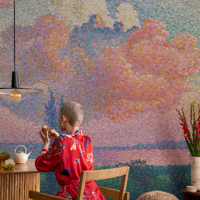 3D photo wallpaper mural with a colorful landscape