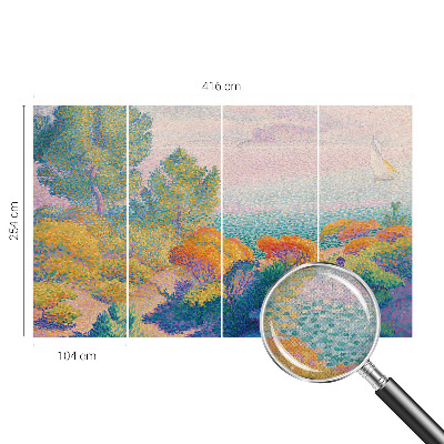 Nursery wall mural with a seaside landscape design