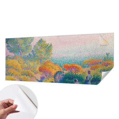 Nursery wall mural with a seaside landscape design