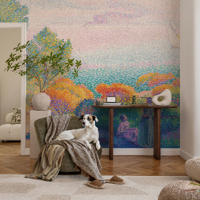Nursery wall mural with a seaside landscape design
