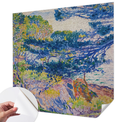 Stick-on wall mural with an impressionist landscape design