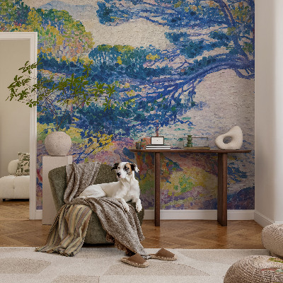 Stick-on wall mural with an impressionist landscape design