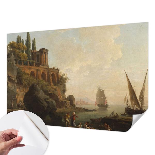 Removable wall mural with a sea scenery design