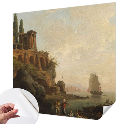 Removable wall mural with a sea scenery design