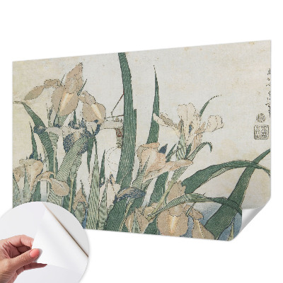 Peel and stick wall mural for bedroom with a delicate iris design