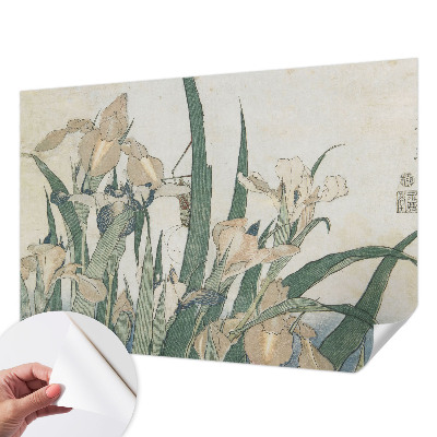 Peel and stick wall mural for bedroom with a delicate iris design