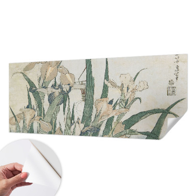 Peel and stick wall mural for bedroom with a delicate iris design