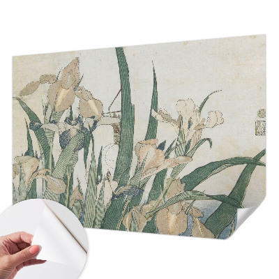 Peel and stick wall mural for bedroom with a delicate iris design