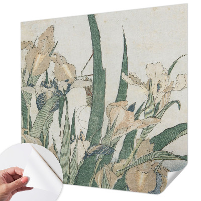 Peel and stick wall mural for bedroom with a delicate iris design