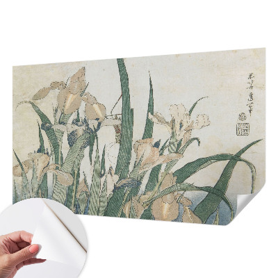Peel and stick wall mural for bedroom with a delicate iris design