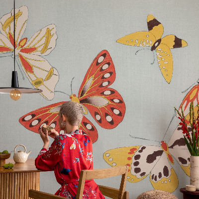 Nursery wall mural with an artistic butterflies design