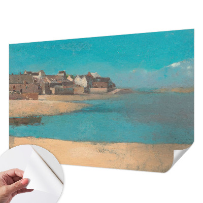 Peel and stick wall mural for kids' room with a quiet village illustration