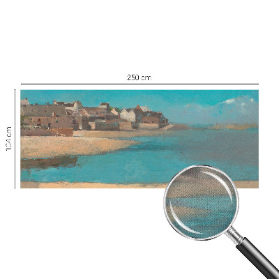 Peel and stick wall mural for kids' room with a quiet village illustration