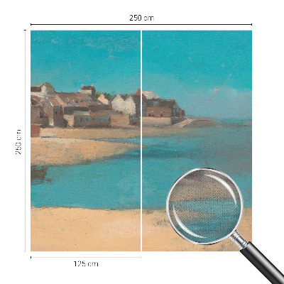 Peel and stick wall mural for kids' room with a quiet village illustration