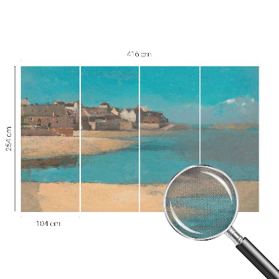 Peel and stick wall mural for kids' room with a quiet village illustration