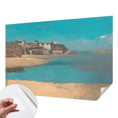 Peel and stick wall mural for kids' room with a quiet village illustration