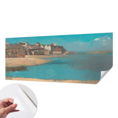 Peel and stick wall mural for kids' room with a quiet village illustration