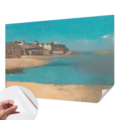 Peel and stick wall mural for kids' room with a quiet village illustration