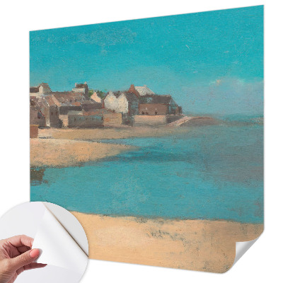 Peel and stick wall mural for kids' room with a quiet village illustration