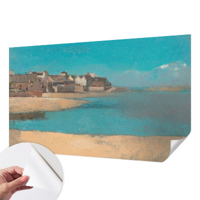 Peel and stick wall mural for kids' room with a quiet village illustration