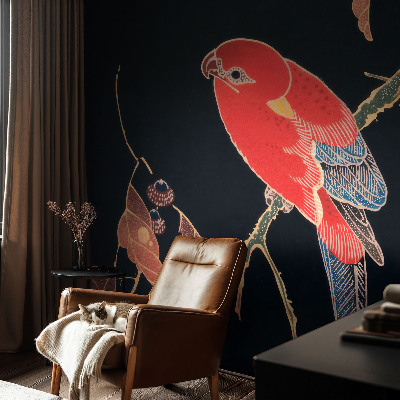 Nursery wall mural with an exotic bird design