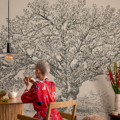 Peel and stick wallpaper mural with a tree illustration