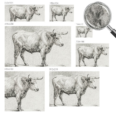 Self-adhesive wall mural with a bull pencil illustration