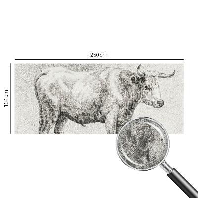 Self-adhesive wall mural with a bull pencil illustration