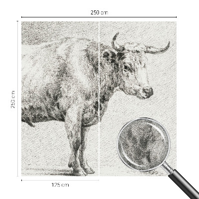 Self-adhesive wall mural with a bull pencil illustration