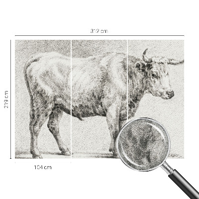Self-adhesive wall mural with a bull pencil illustration