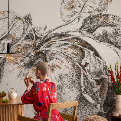 Self-adhesive photo wallpaper with an apple leaf design