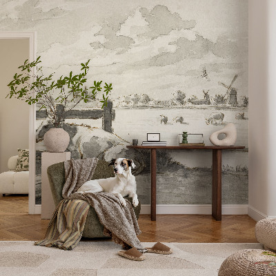 Self-adhesive photo wallpaper with a rural idyll scene