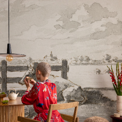 Self-adhesive photo wallpaper with a rural idyll scene