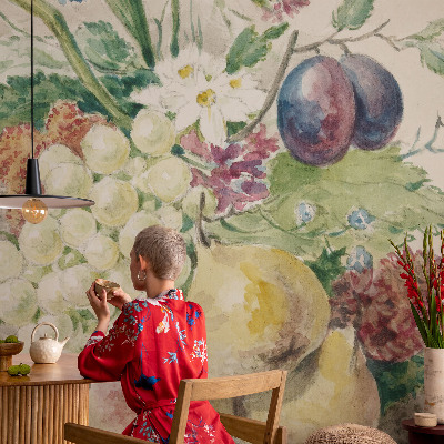 Stick-on wall mural with a flowers and fruits design